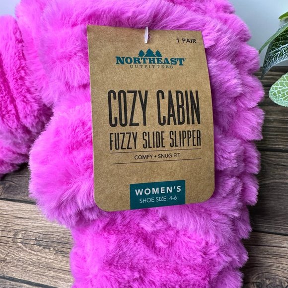 NWT Northeast Outfitters Cozy Cabin Fuzzy Slide Slipper Women's Size 4-6 (Pink) - Picture 7 of 9